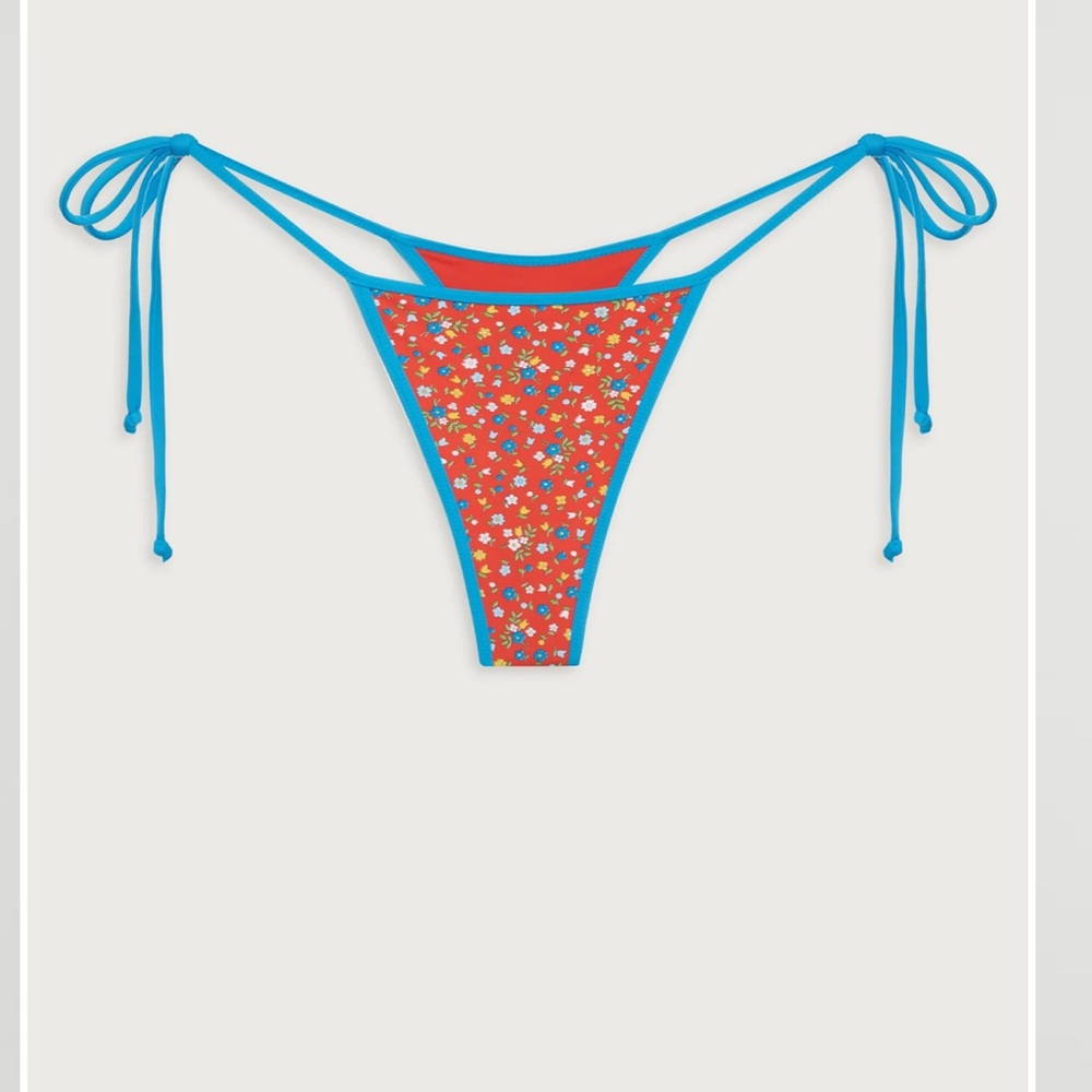 Frankie's Bikinis Red and Blue Floral Bikini Top and bottom size small - Picture 2 of 3